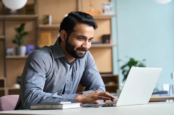 Professional using laptop at desk