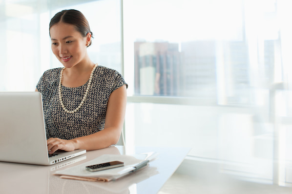 Woman working on website redesign