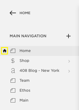 Homepage icon selected in navigation menu