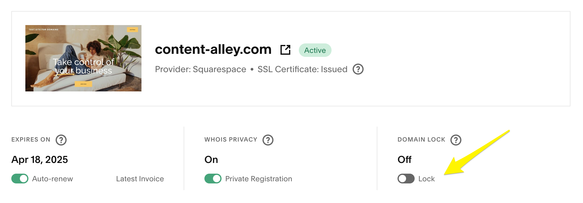 SSL Certificate Activation Toggle