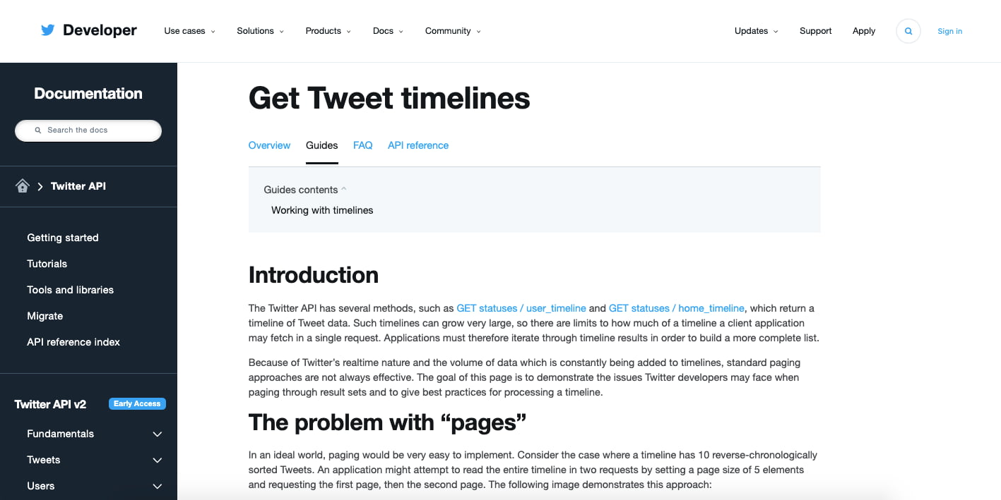 Twitter Tweet Timeline API documentation