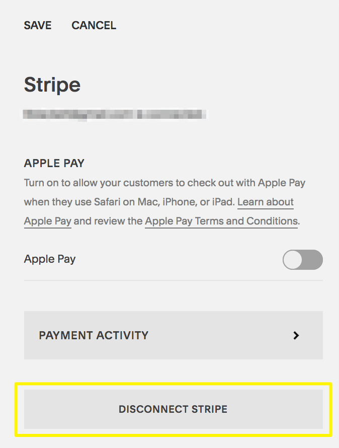 Stripe page with disconnect button