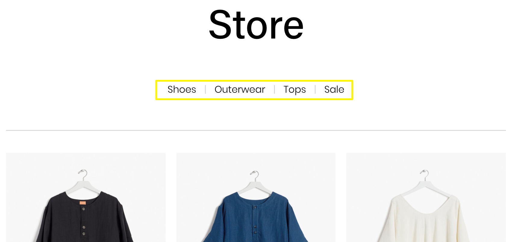 Store navigation menu highlighting Sale option