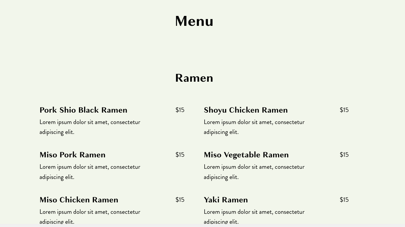 Simple Japanese menu options