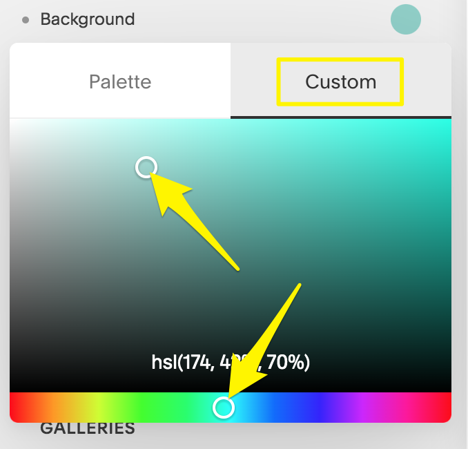 Custom color palette with dropper tool