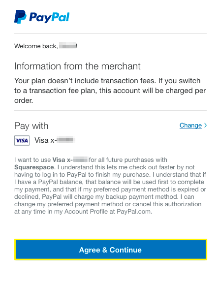 PayPal confirmation screen