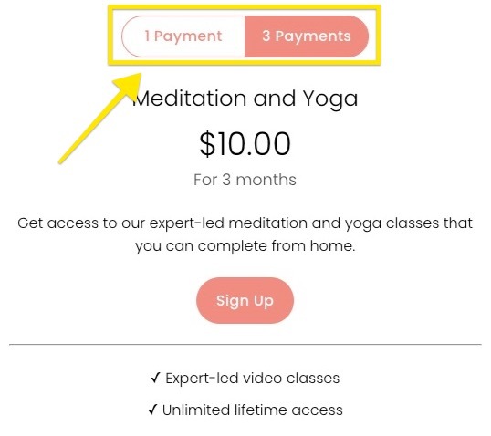 Yoga and meditation subscription page