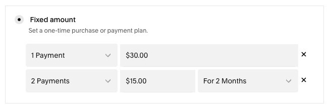 Payment plan dropdown menu