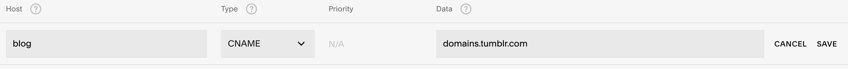 DNS record in control panel