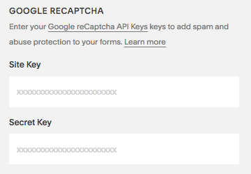 Displaying reCAPTCHA site key screen