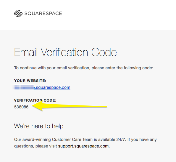 Squarespace access code via email