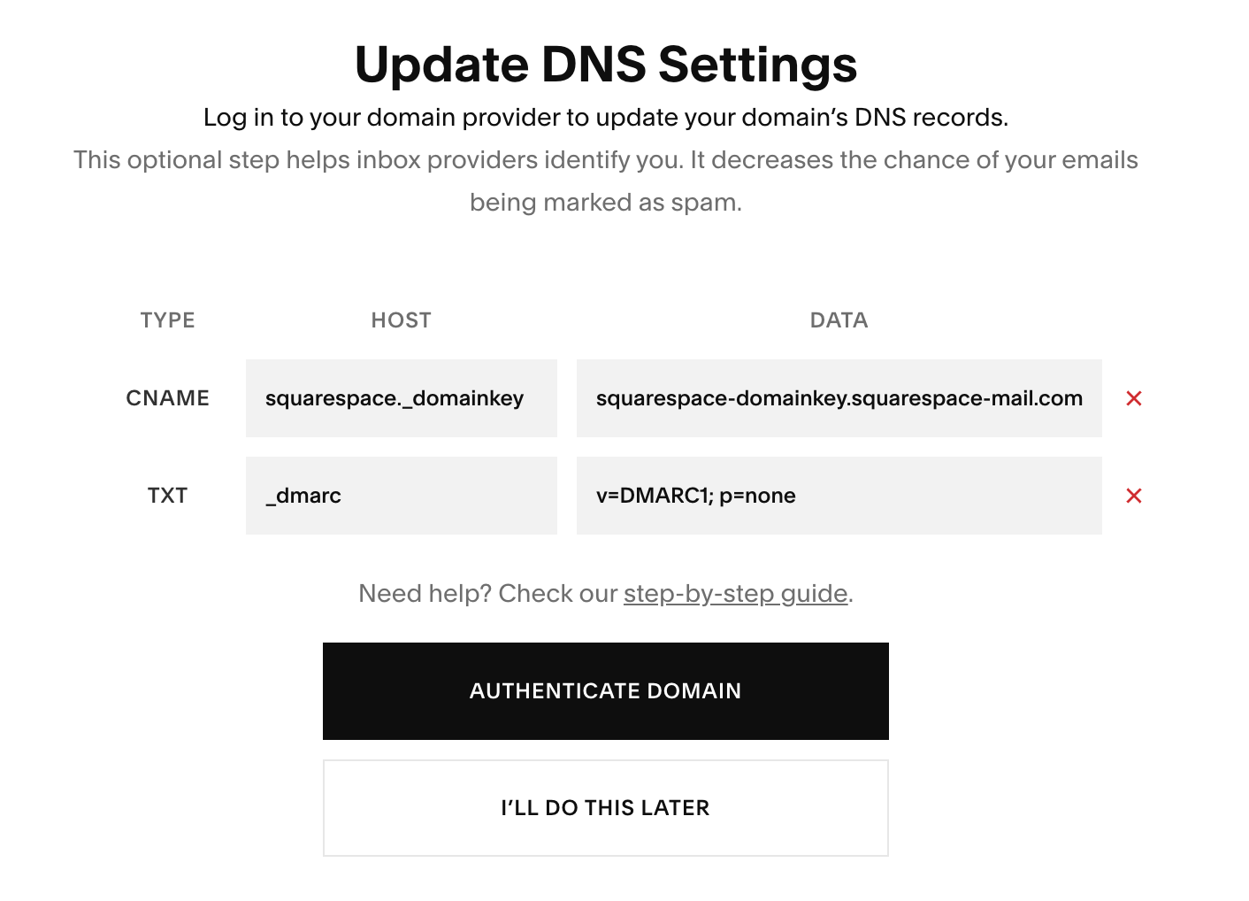 Screenshot of DNS settings list