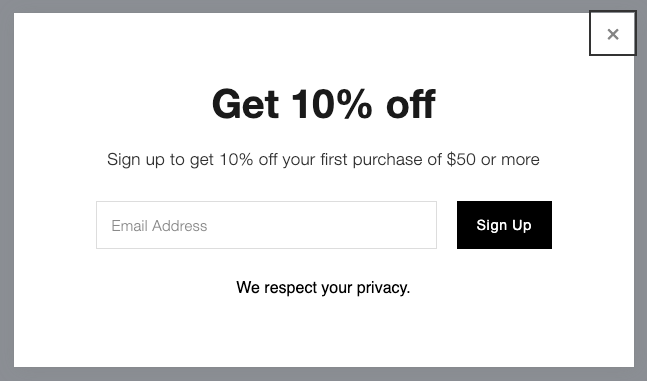 Squarespace popup notification on screen