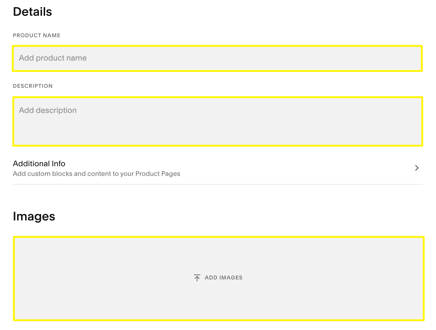 Empty image insertion field