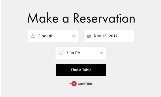 OpenTable reservation interface on Squarespace