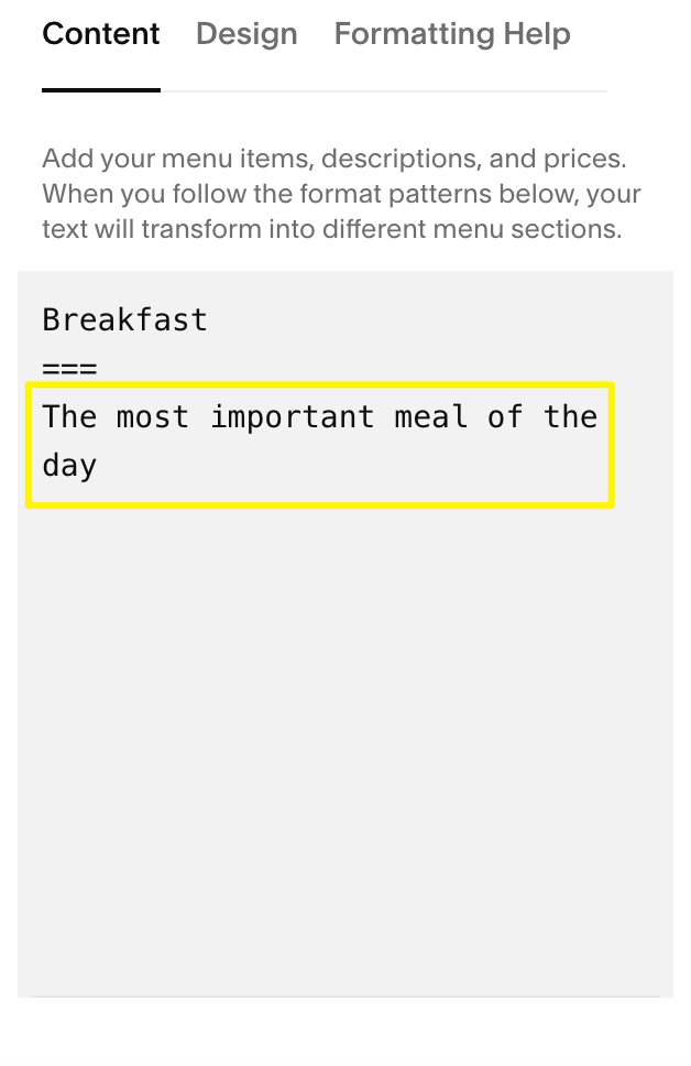 Breakfast menu in black and white