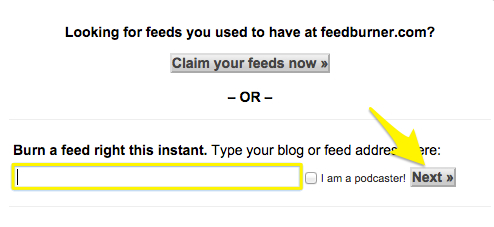 Registering the feed in FeedBurner