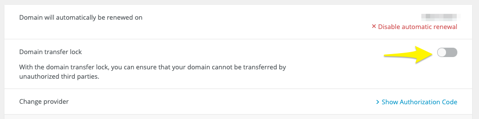 Domain auto-renewal toggle off