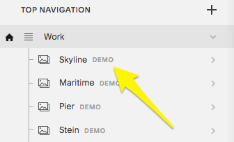 Navigation menu with yellow arrow