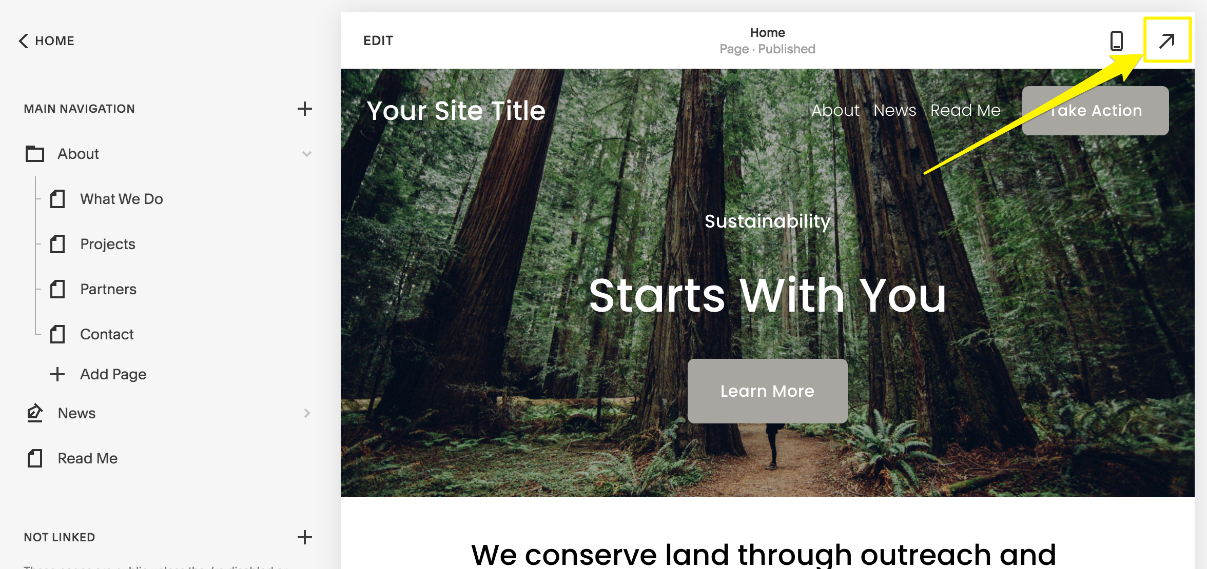 Nature background on a Squarespace website