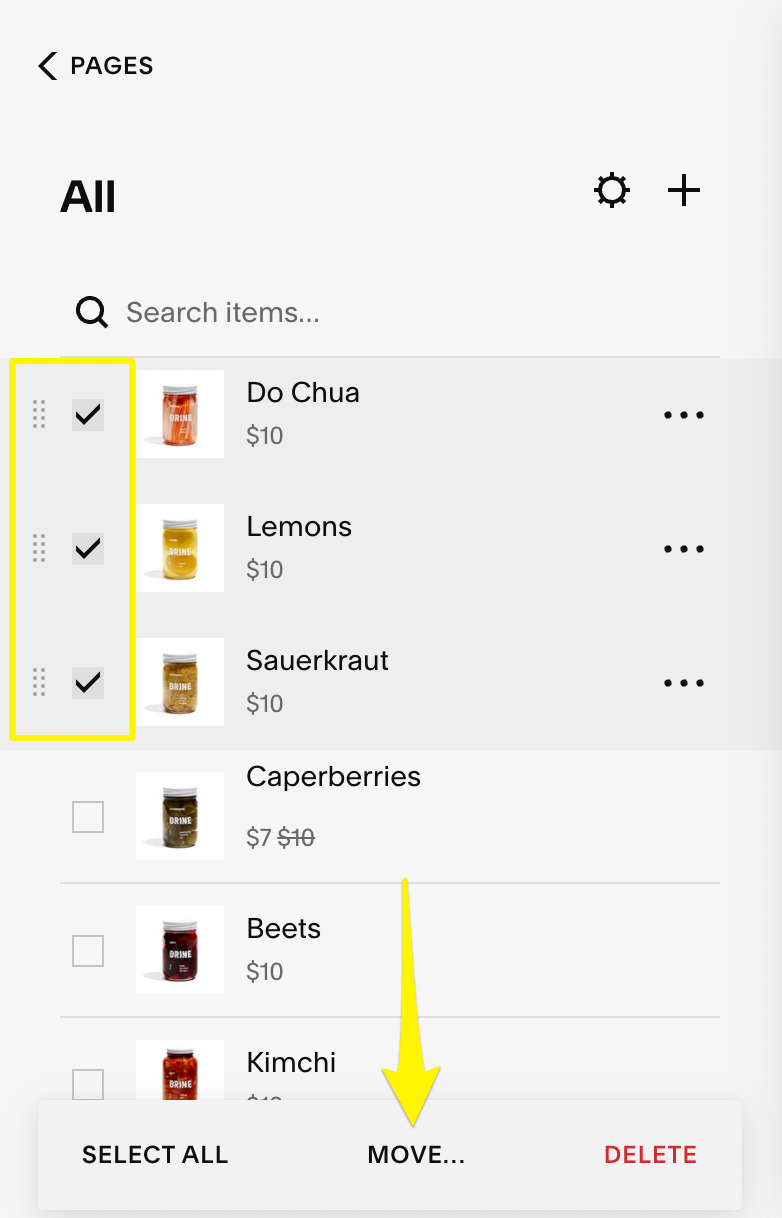 Select multiple items to move